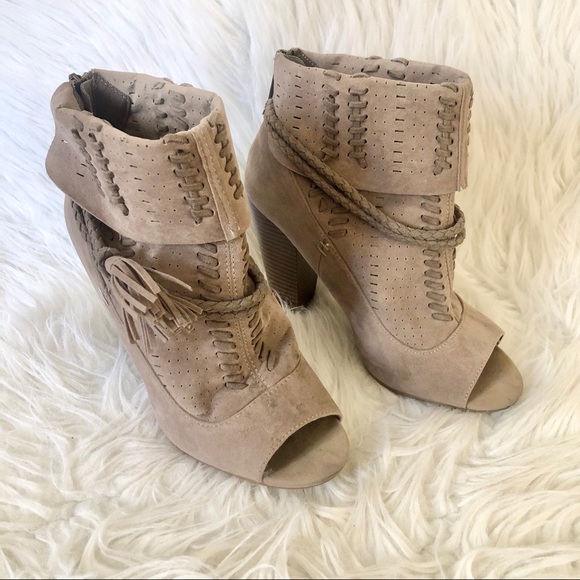 Bamboo beige boho open toe heel bootie, size 7 - Picture 1 of 8